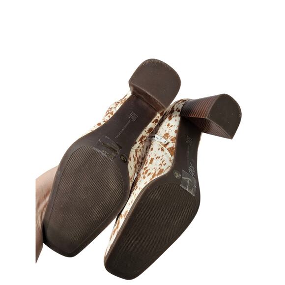 INC 11 Brown Spotted Cow Print Calf Hair Square Toe Western Boot Boho Chunky - Picture 3 of 5